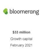 Bloomerang - $33 million Growth capital, February 2021