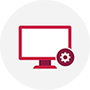 A red vector drawing of a computer monitor