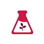 A red vector drawing of a beaker with a plant growing inside