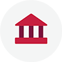 A flat icon representing a bank